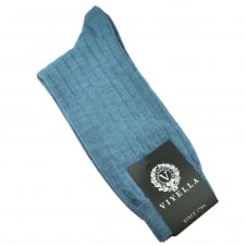 Viyella Wedgewood Blue Ribbed Wool Rich Shortie Men's Socks