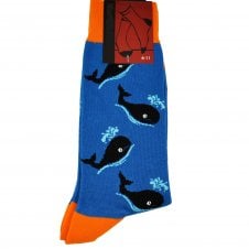 Whales Royal Blue & Orange Men's Novelty Socks