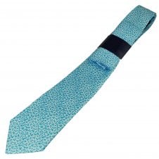 White & Blue Flower Patterned Men's Designer Tie & Pocket Square Handkerchief Set 
