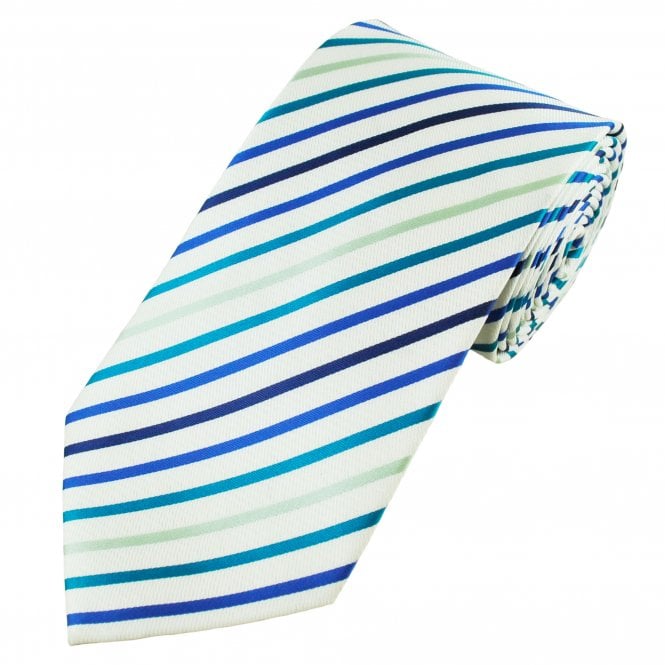 White, Blue & Mint Striped Men's Extra Long Tie