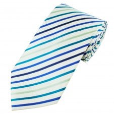 White, Blue & Mint Striped Men's Extra Long Tie