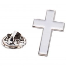 White Christian Religious Cross Lapel Pin Badge