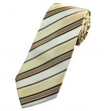 White, Cream & Shades of Brown Striped Men's Extra Long Tie