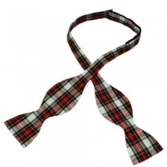 White Dress Stewart Tartan Patterned Self Tie Bow Tie