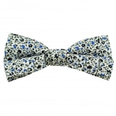 White Floral Pattern Cotton Men's Bow Tie