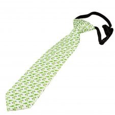 White & Green Thistle & Fern Patterned Boys Skinny Tie On Elastic