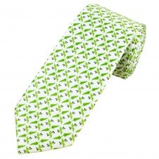 White & Green Thistle & Fern Patterned Men's Narrow Tie
