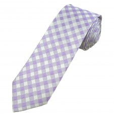 White & Lilac Checked Men's Narrow Silk Tie