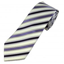 White, Lilac & Plum Stripe Men's Extra Long Tie