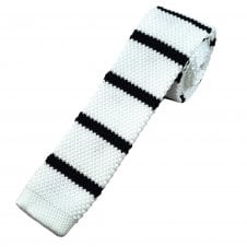 White & Midnight Blue Horizontal Stripe Men's Skinny Knitted Tie