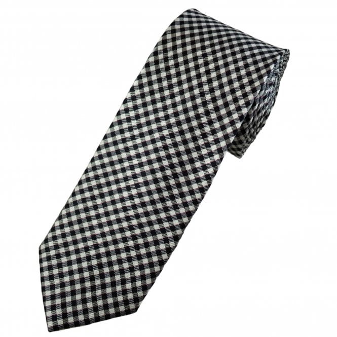White, Navy & Fuchsia Pink Checked Luxury Silk Men's Tie