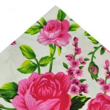 White, Pink & Green Roses Patterned Cotton Pocket Square Handkerchief
