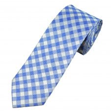 White & Royal Blue Checked Men's Narrow Silk Tie