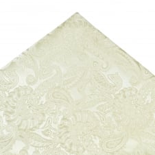 White Self Paisley Patterned Silk Pocket Square Handkerchief