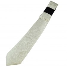 White Self Patterned Men's Tie & Pocket Square Handkerchief Set 