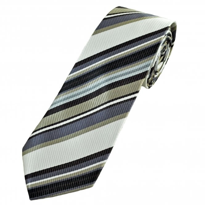 White & Shades of Grey Striped Men's Extra Long Tie