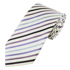 White & Shades of Purple Stripes Men's Extra Long Tie