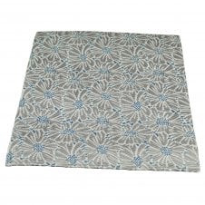 White, Silver Grey & Blue Flower Patterned Silk Pocket Square Handkerchief