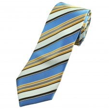 White, Sky Blue, Amber & Brown Striped Men's Extra Long Tie