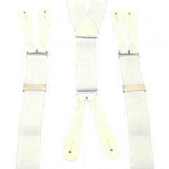 White Trouser Braces with White Leather Ends