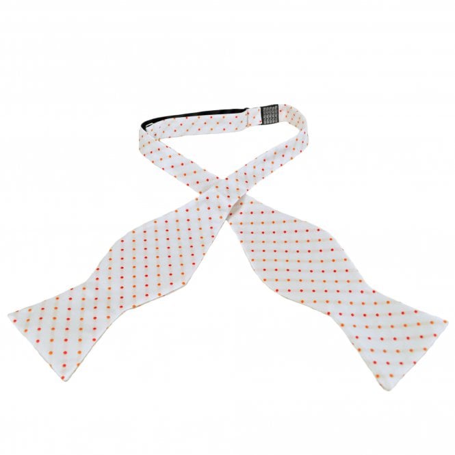 White With Red & Orange Polka Dot Men's Self Tie Bow Tie