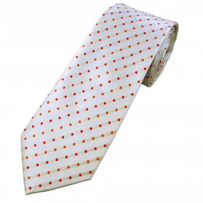 White With Red & Orange Polka Dot Men's Tie 