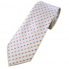 White With Red & Orange Polka Dot Men's Tie 