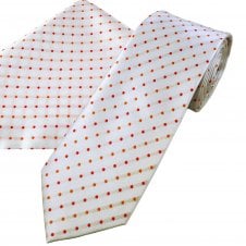 White With Red & Orange Polka Dot Men's Tie & Pocket Square Handkerchief Set