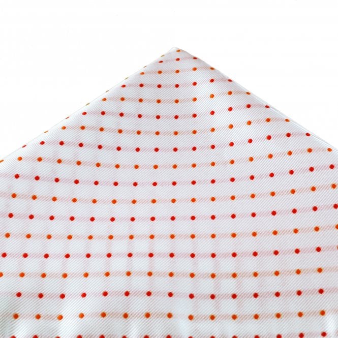 White With Red & Orange Polka Dot Pocket Square Handkerchief