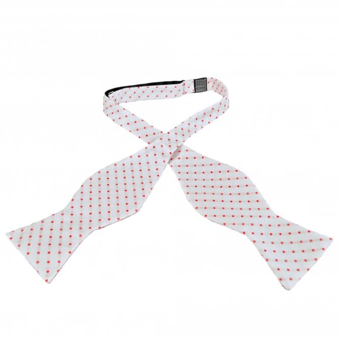 White With Red Polka Dot Men's Self Tie Bow Tie