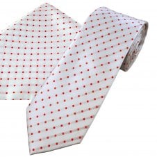 White With Red Polka Dot Men's Tie & Pocket Square Handkerchief Set