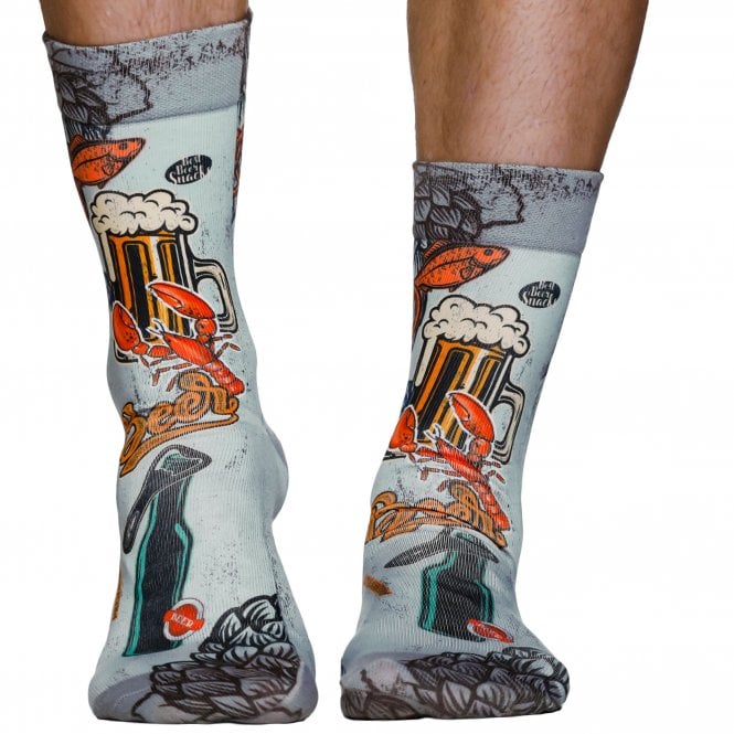 Wigglesteps Retro Beer with Lobster Organic Cotton Blend Socks