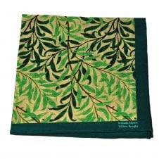 William Morris Green Willow Boughs Silk Cotton Blend Pocket Square Handkerchief