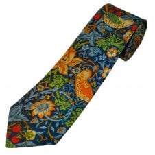 William Morris Strawberry Thief Navy Blue Printed Cotton Men's Designer Tie