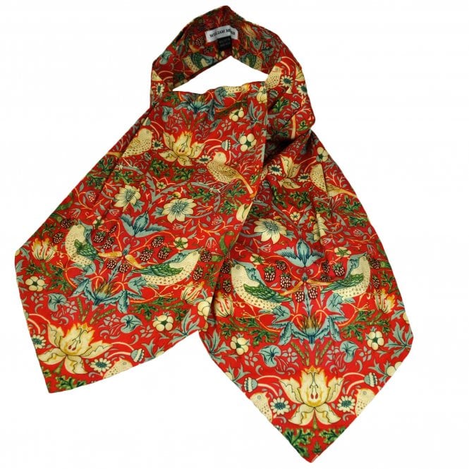 William Morris "Strawberry Thief" Red Flowers & Birds Cotton Day Cravat