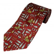 Wine Bottles, Glasses, Grapes & Barrels Red Silk Men's Novelty Tie