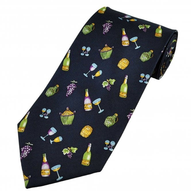 Wine Bottles, Glasses, Grapes & Barrels Silk Men's Novelty Tie