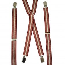 Wine Red, Beige & White Patterned Skinny Men's Trouser Braces
