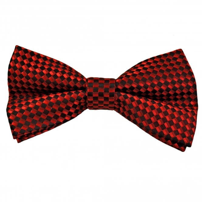 Wine Red & Black Square Pattern Men's Bow Tie