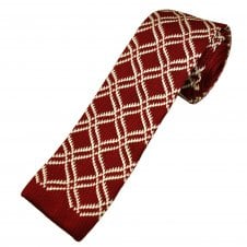 Wine Red & Ivory Diamond Checked Men's Knitted Tie