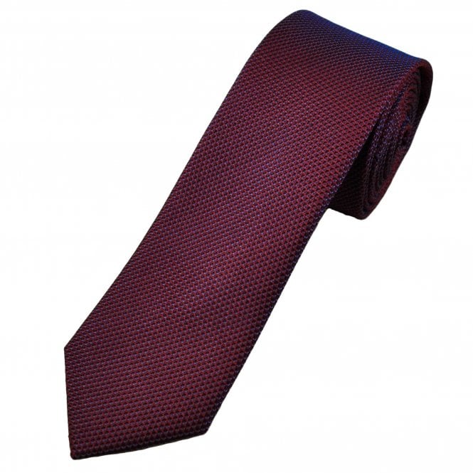 Wine Red, Navy & Blue Pattern Men's Silk Narrow Tie
