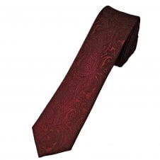 Wine Red Paisley Pattern Men's Skinny Tie