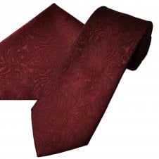 Wine Red Paisley Pattern Men's Tie & Pocket Square Handkerchief Set