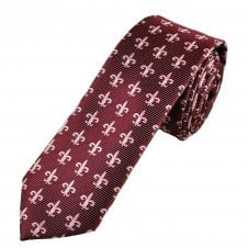 Wine Red & Silver Pink Fleur de Lis Emblem Men's Skinny Tie