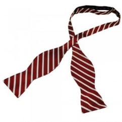Wine Red & Silver Striped Self Tie Silk Bow Tie