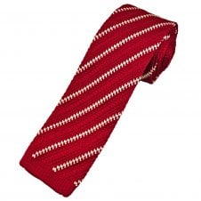 Wine Red & White Patterned Stripe Men's Knitted Tie
