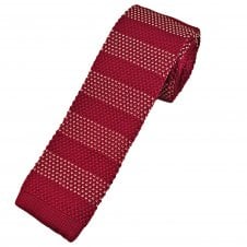 Wine Red & White V Pattern Horizontal Stripe Men's Knitted Tie