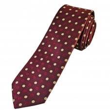 Wine Red with Beige & Burgundy Polka Dot Pattern Men's Skinny Tie