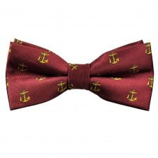Wine Red with Gold Anchor Men's Bow Tie