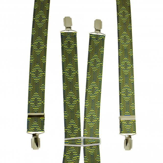 Yellow & Blue Geometric Patterned Men's Trouser Braces
